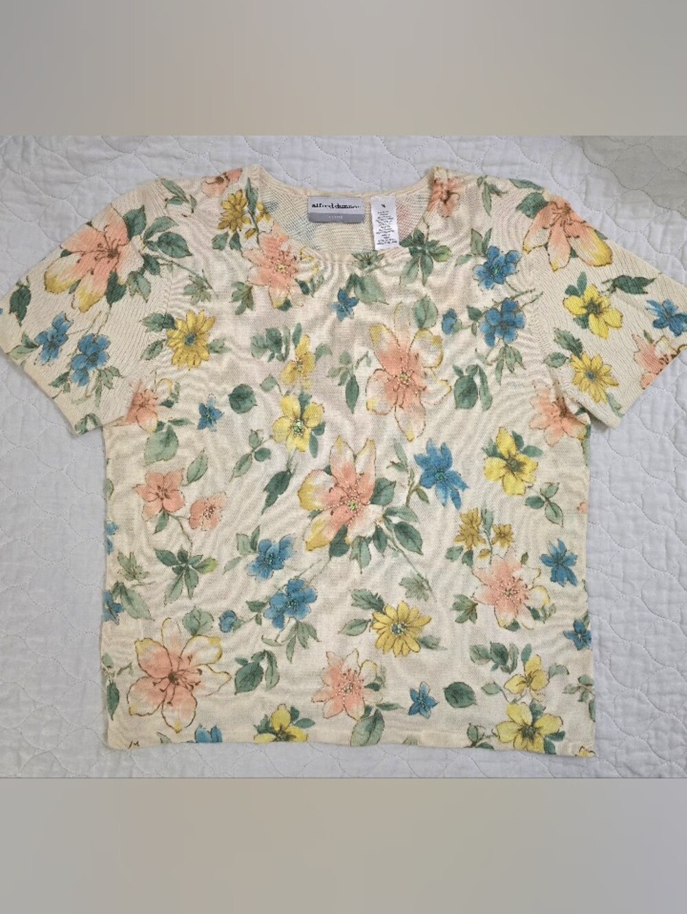 Alfred Dunner Women's Petite L Short Sleeve Floral Beaded Sequin Sweater NWOT.